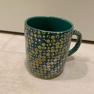 Anthropologie Cora Teal and Yellow Ceramic Mug